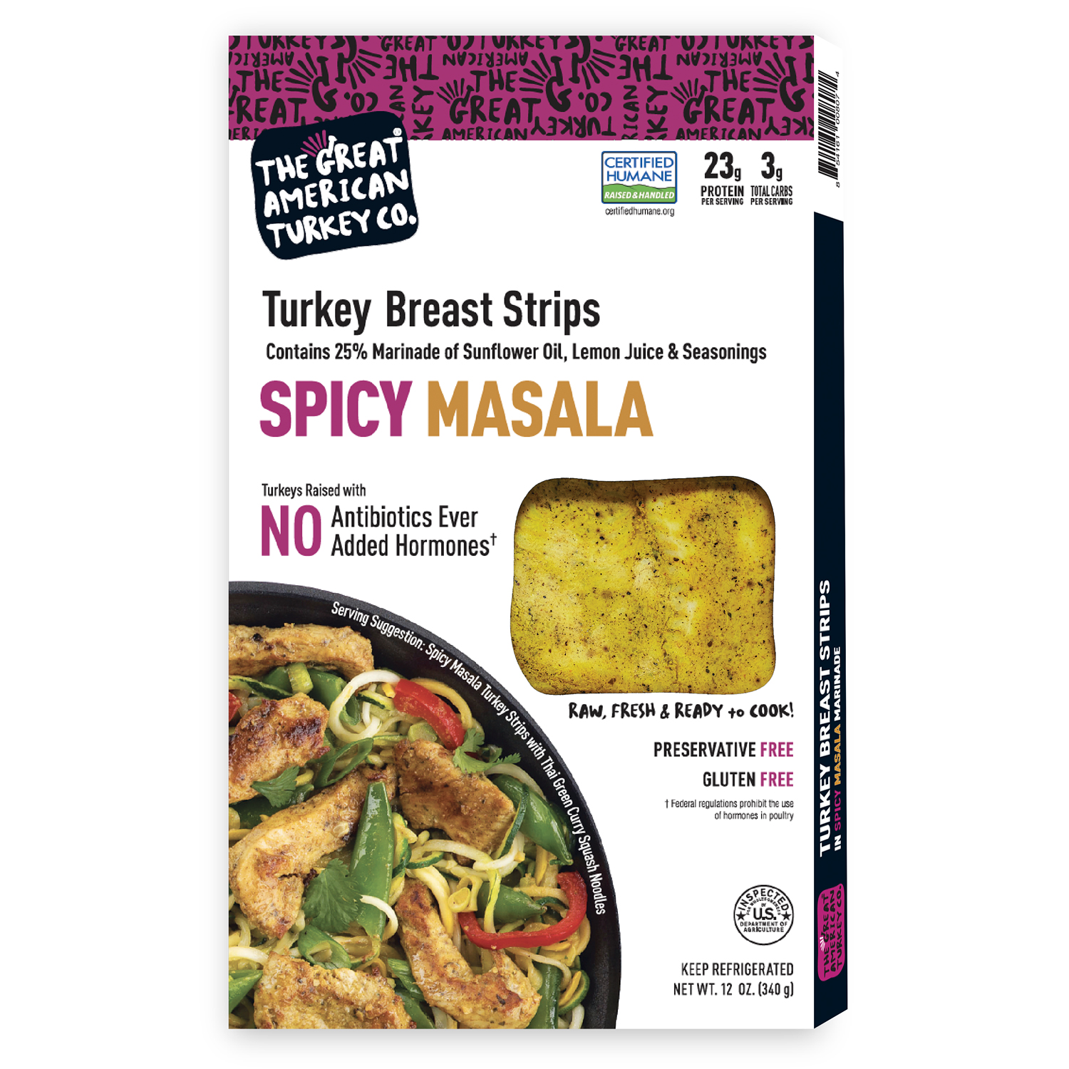The Great American Turkey Co. Spicy Masala Marinated Turkey Breast Strips, Raised w/o Antibiotics, Uncooked