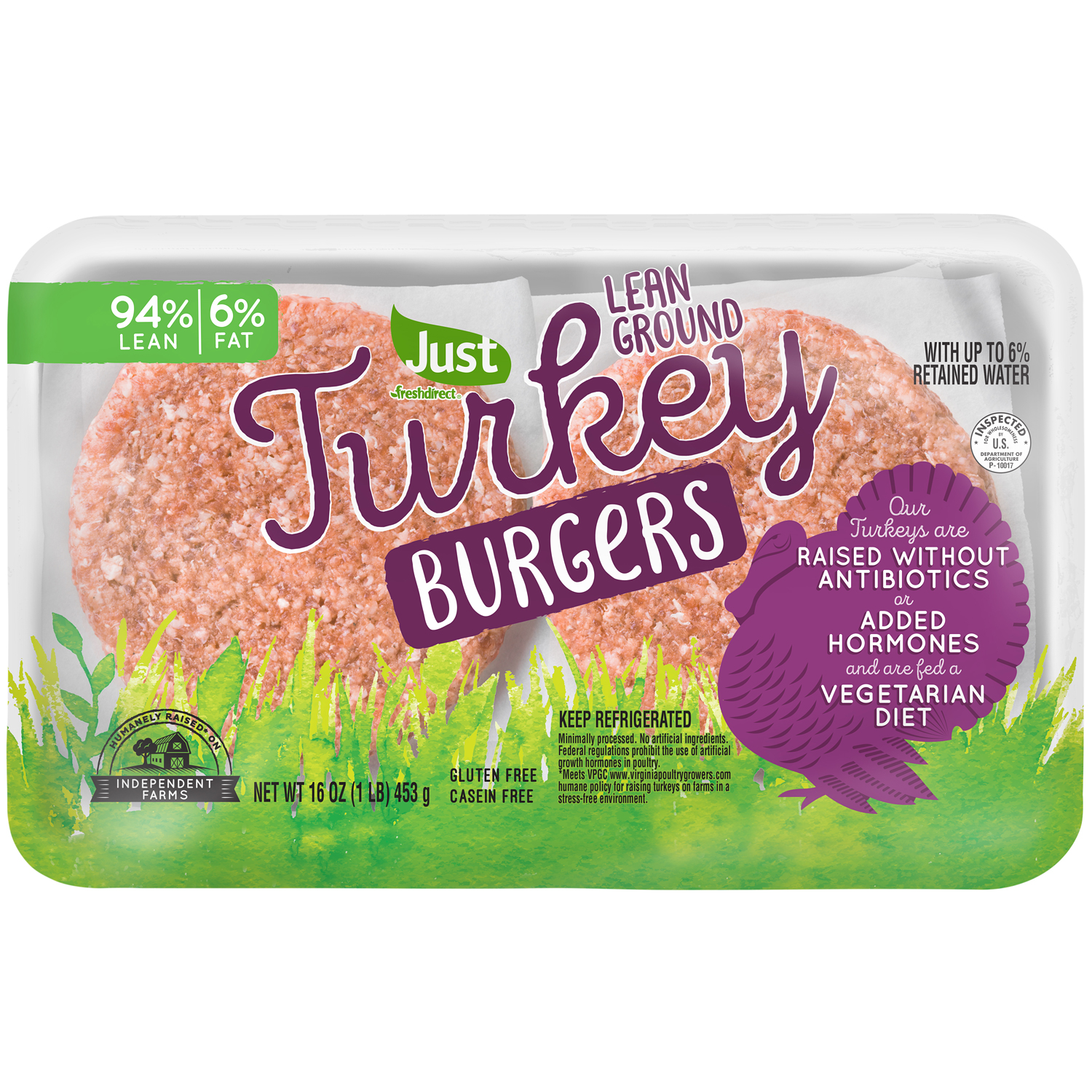 Just FreshDirect 94% Lean Ground Turkey Burgers
