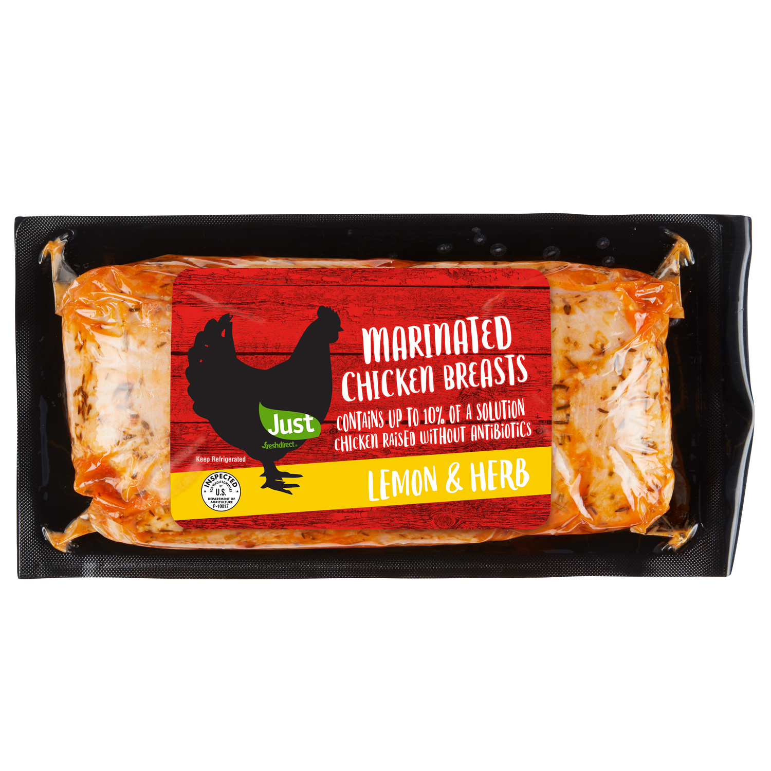 Just FreshDirect Lemon Herb Boneless Skinless Chicken Breasts, Raised w/o Antibiotics, Uncooked, image 1 of 2 slides