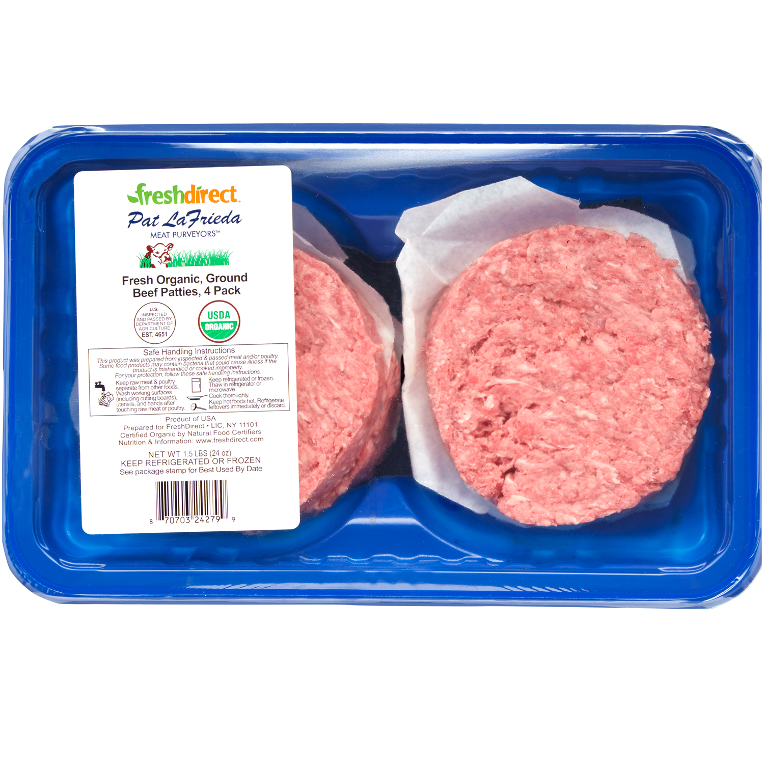 FreshDirect Organic Lean Ground Beef Patties, Fresh