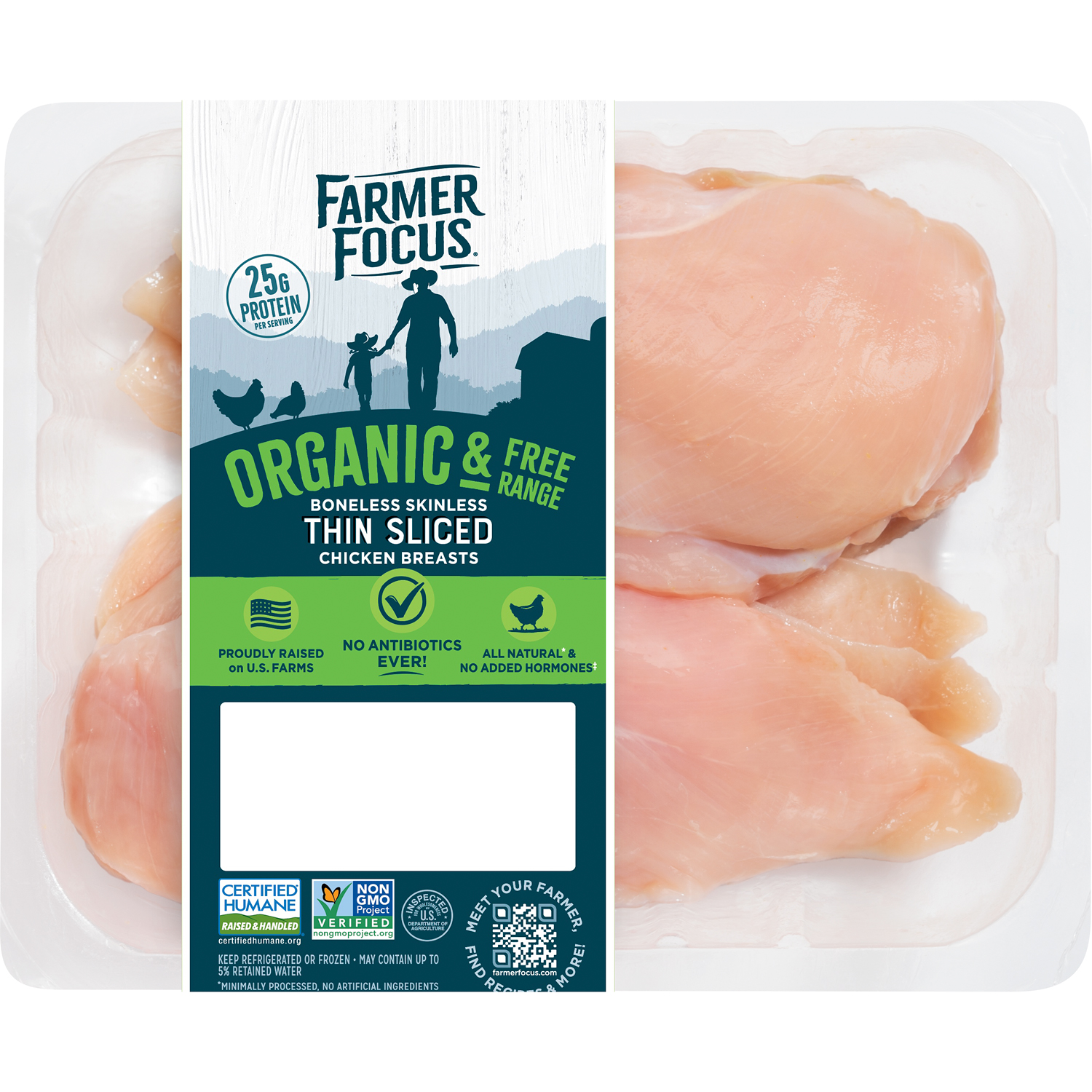Farmer Focus Organic Boneless Skinless Thin-Sliced Chicken Breast, image 1 of 2 slides