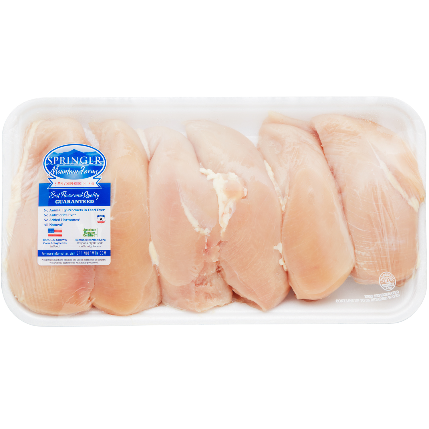 Springer Mountain Farms Boneless Skinless Chicken Breasts Value Pack, Raised w/o Antibiotics 
