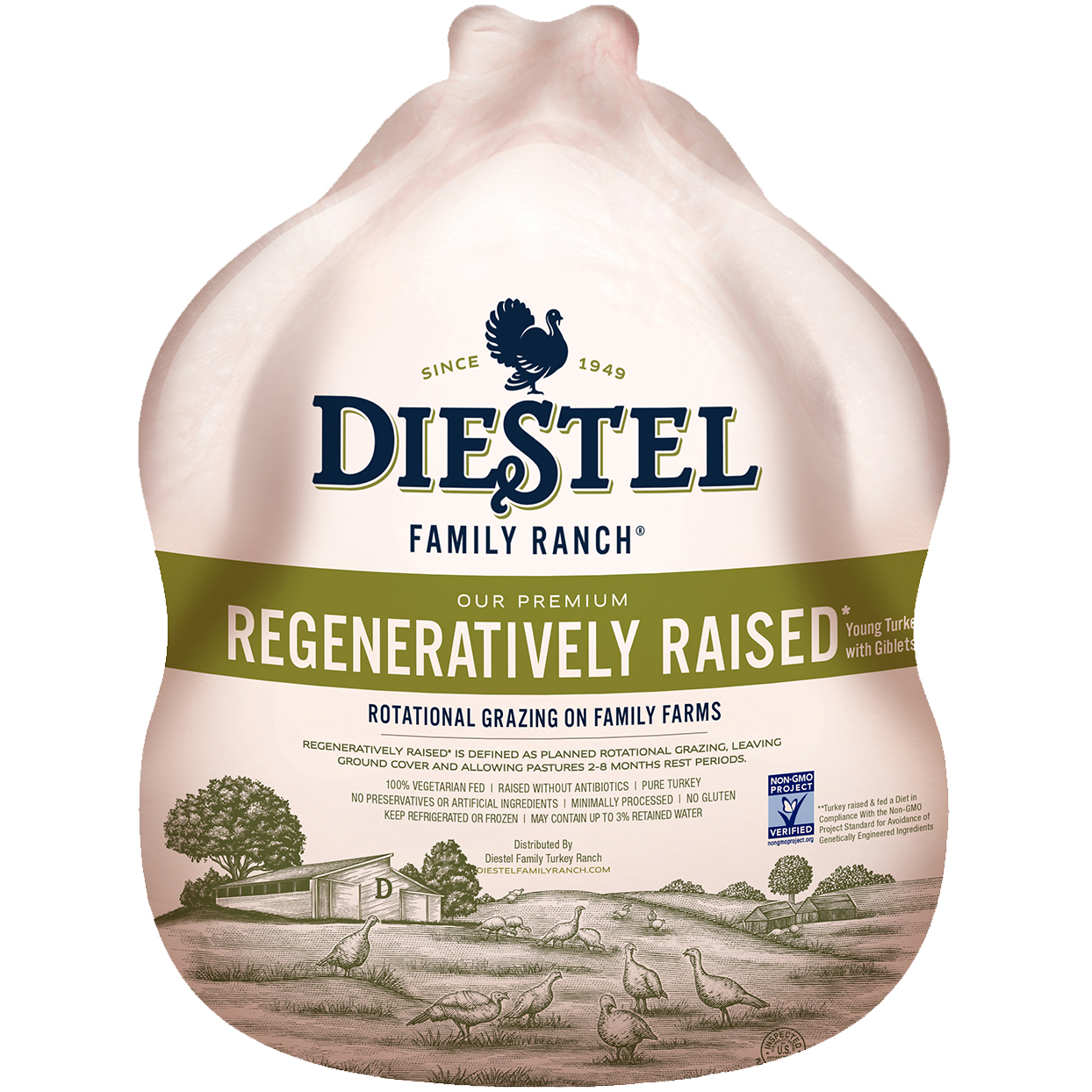 Diestel Family Ranch Regenerative Raised Whole Turkey, Non-GMO w/o Antibiotics, Fresh 