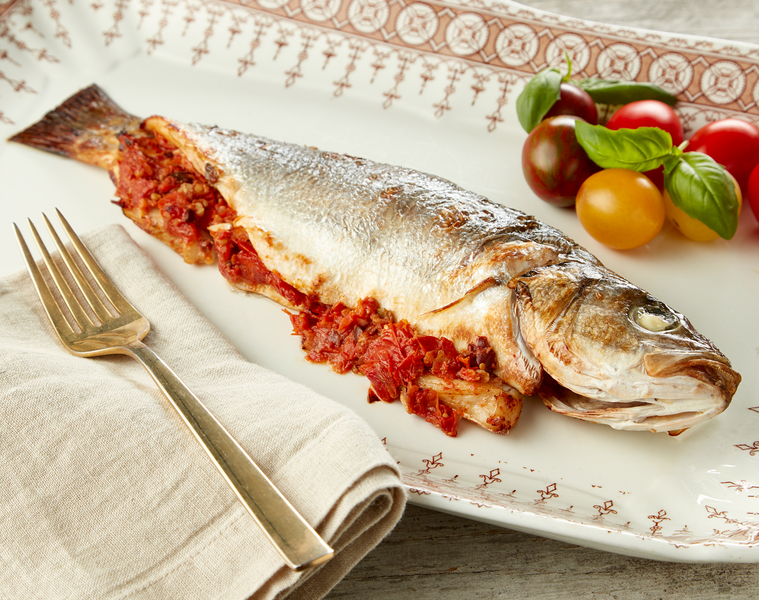Mediterranean Stuffed Branzino