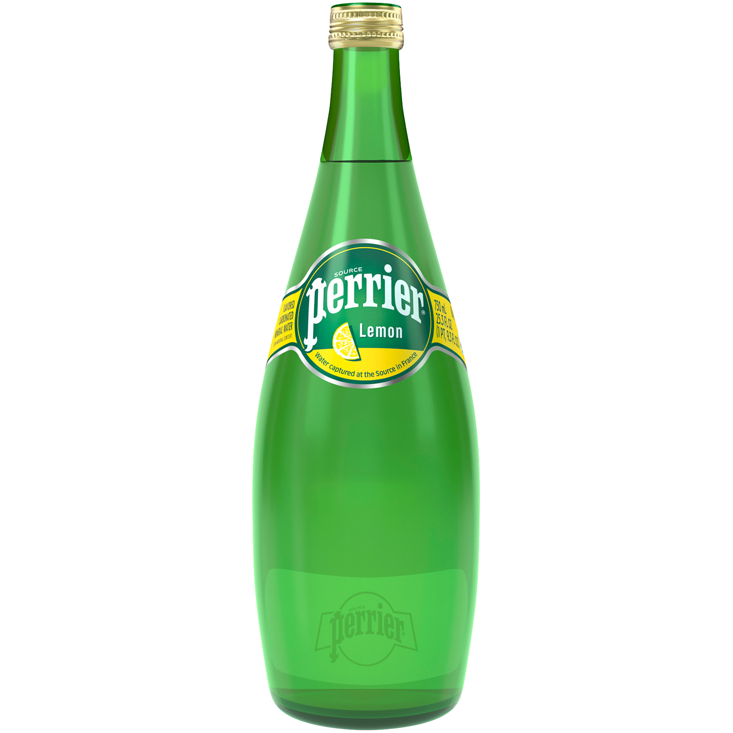 Perrier Sparkling Natural Mineral Water, Lemon, Glass Bottle