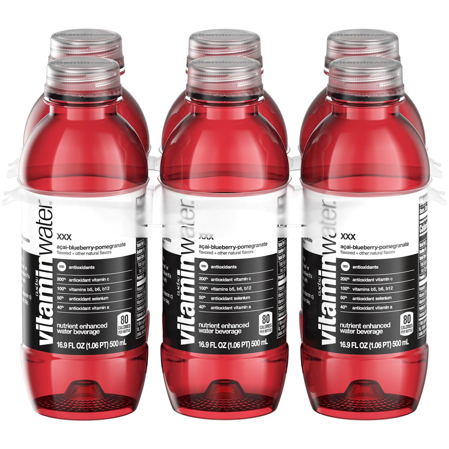 vitaminwater nutrient enhanced water beverage, xxx (açai-blueberry-pomegranate), Plastic Bottles