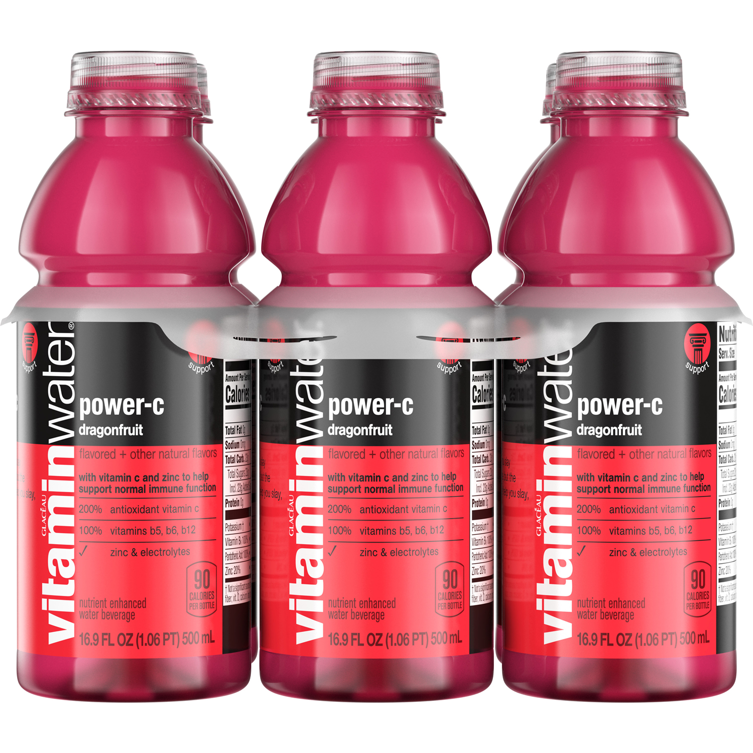 vitaminwater nutrient enhanced water beverage, power-c (dragonfruit), Plastic Bottles
