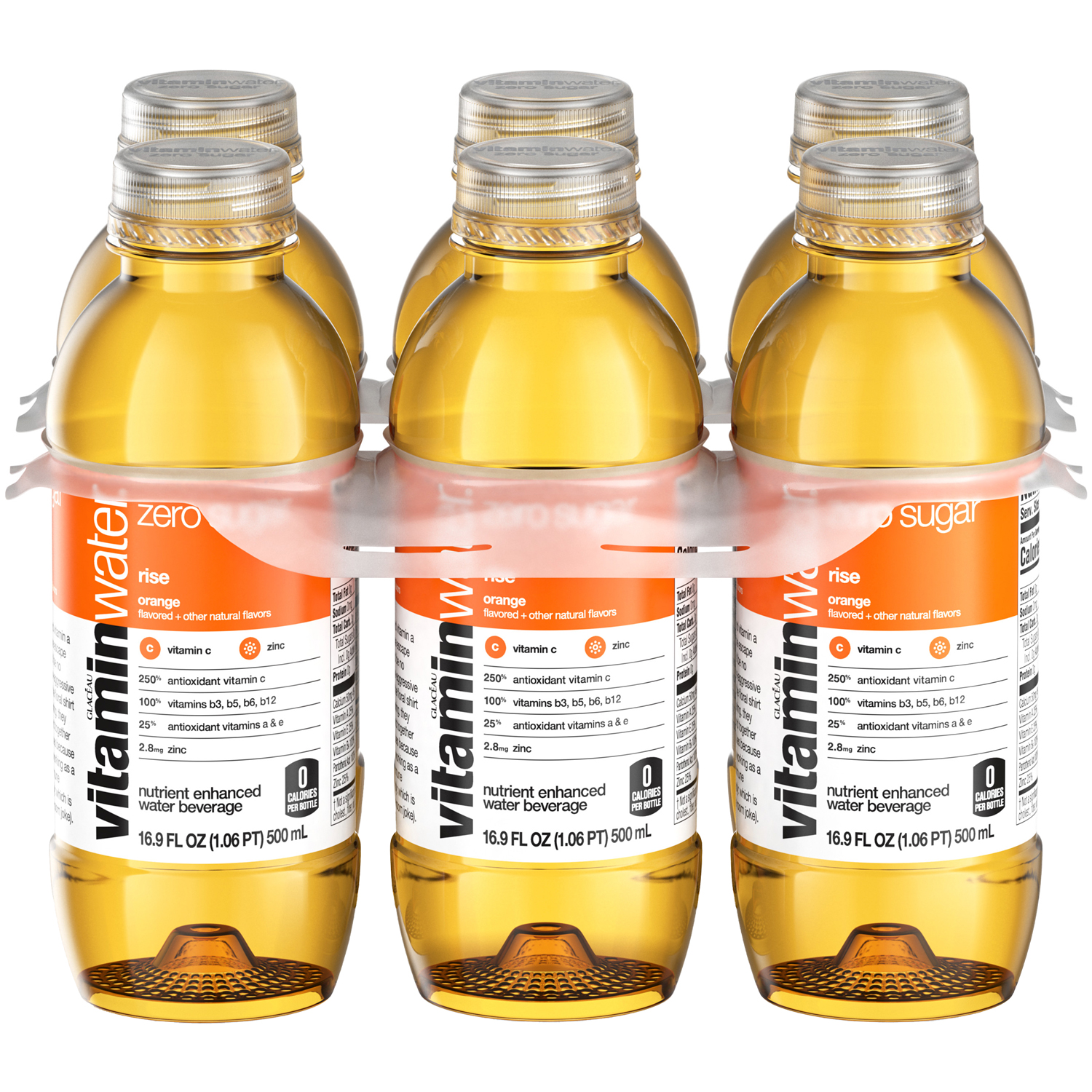vitaminwater zero sugar nutrient enhanced water beverage, rise (orange), Plastic Bottles