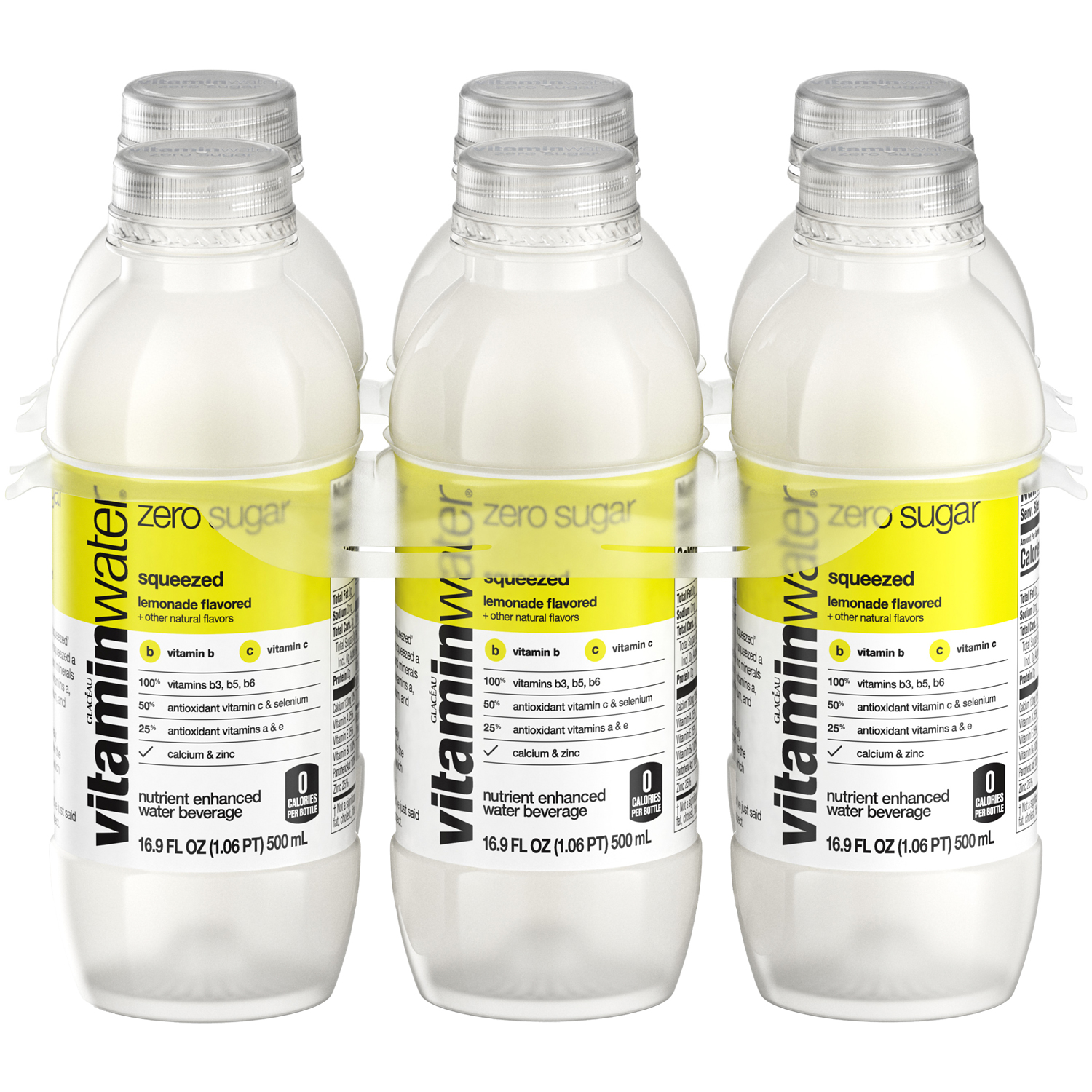 vitaminwater zero sugar nutrient enhanced water beverage, squeezed (lemonade), Plastic Bottles
